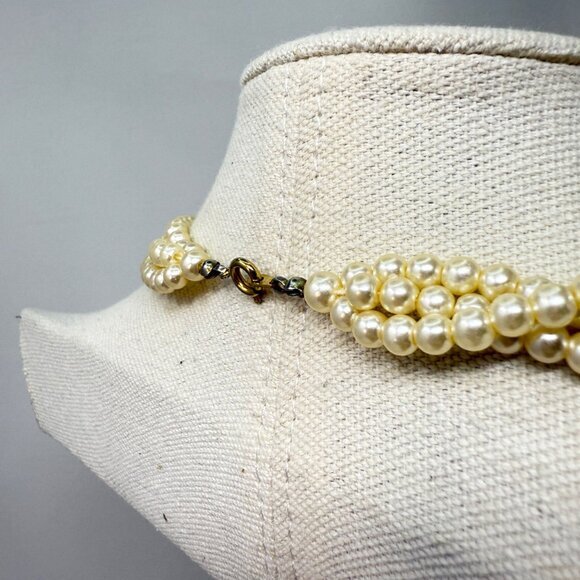 Vintage‎ Multi-Strand Imitation Pearl Necklace Gold-Tone Spacer Beads Classic - Picture 6 of 8